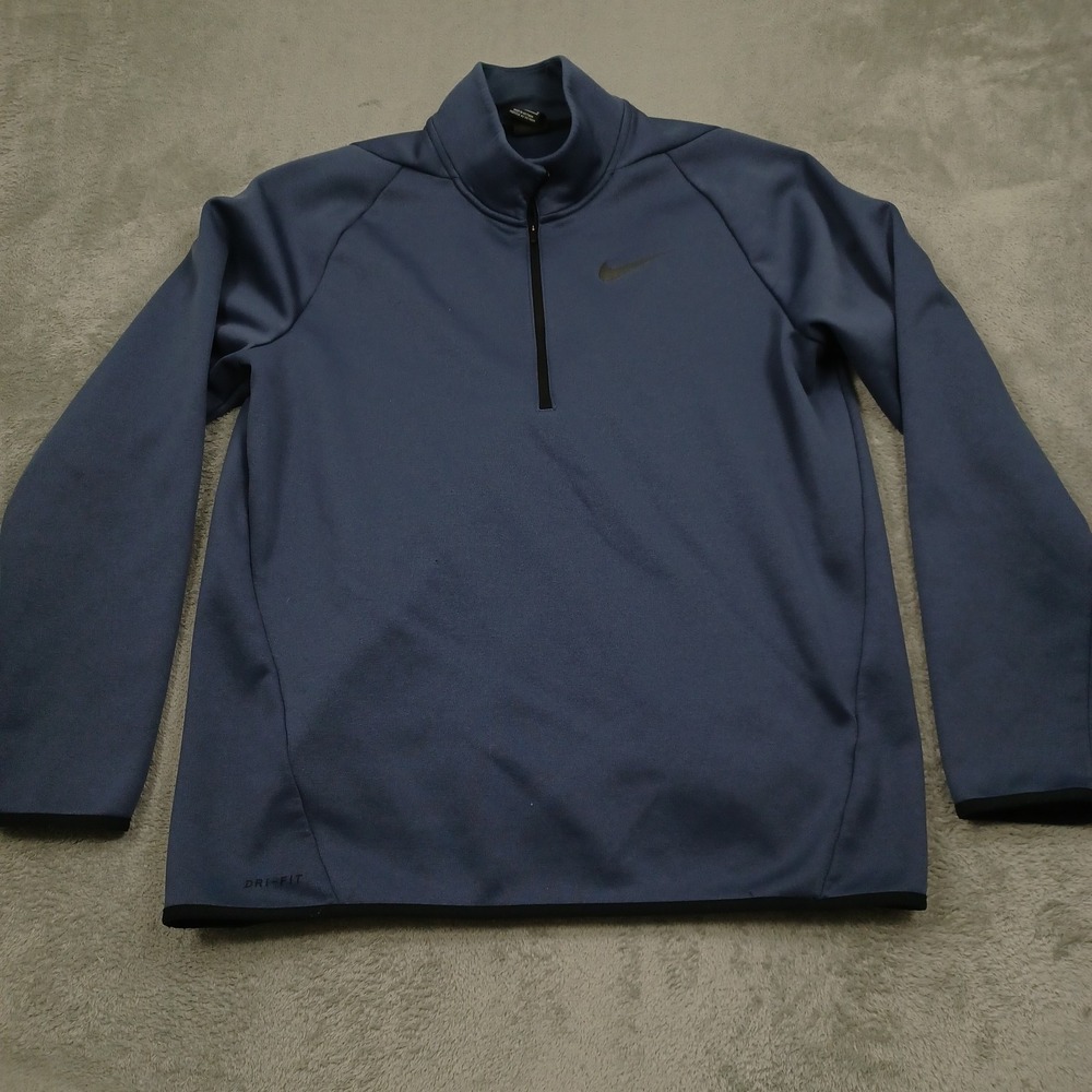 Nike Sweater Mens Large Blue 1/4 Zip Fleece Pullover Preppy Dri Fit Casual